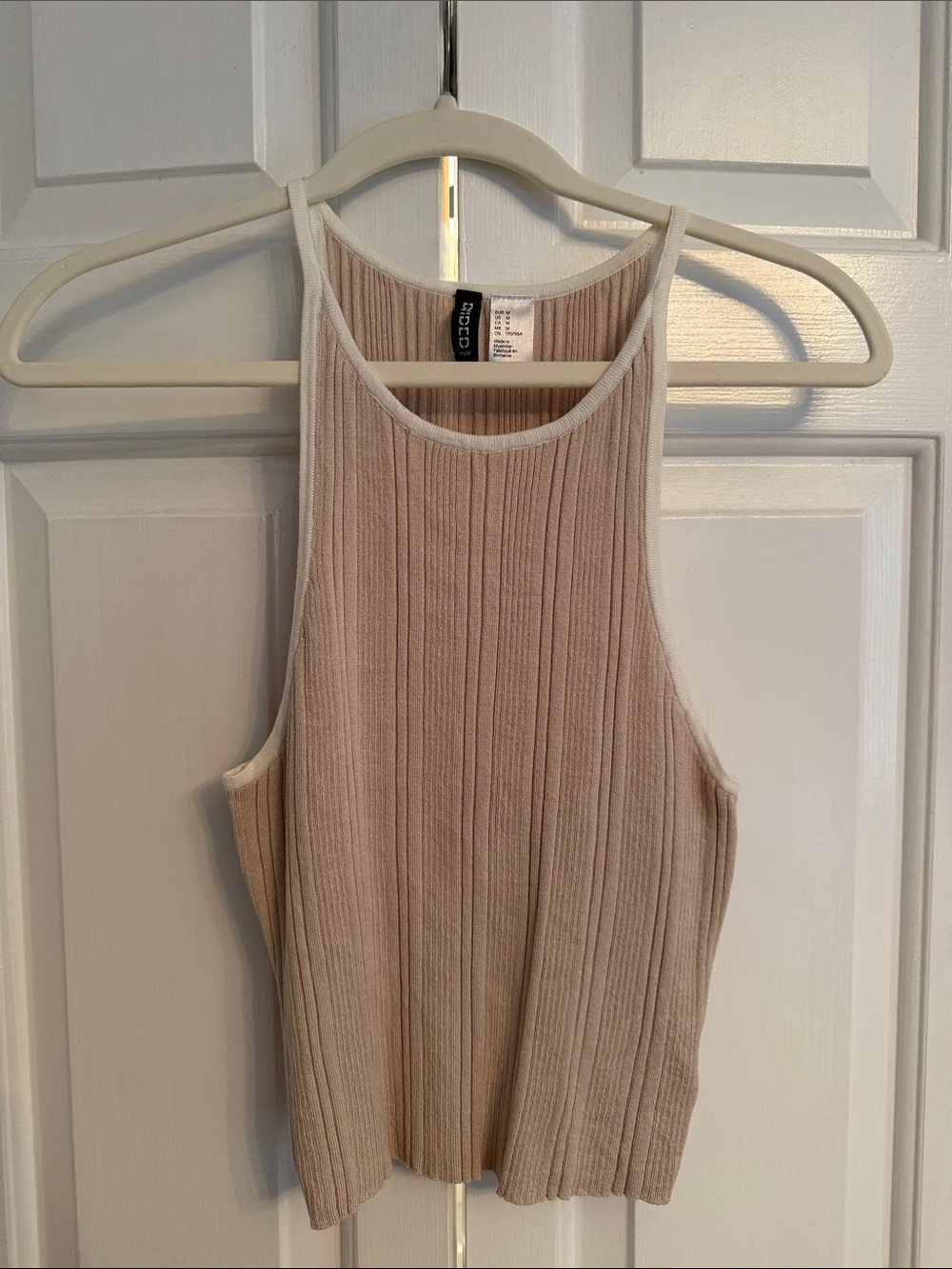Taupe Ribbed Tank with White Trim